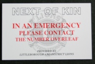 Picture of front of Next of Kin card